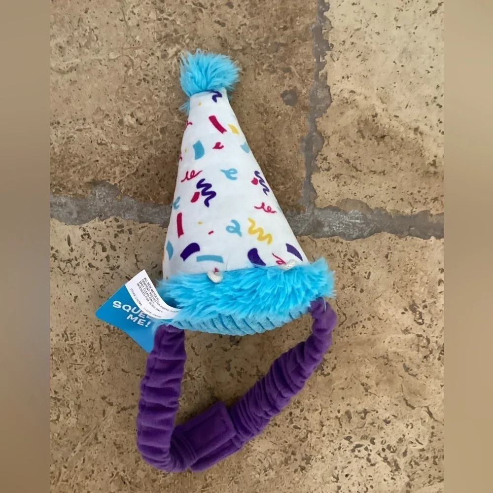 NEW-Birthday Velcro squeak dog hat-SZ L